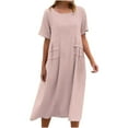 thumbnail image 3 of Jinhomg Womens Casual Summer Dress Plus Size Comfy Cotton Linen Beach Dresses Flowy Swing Short Sleeve Crew Neck Vacation Dress Limited Time Pink XXXXXL, 3 of 9
