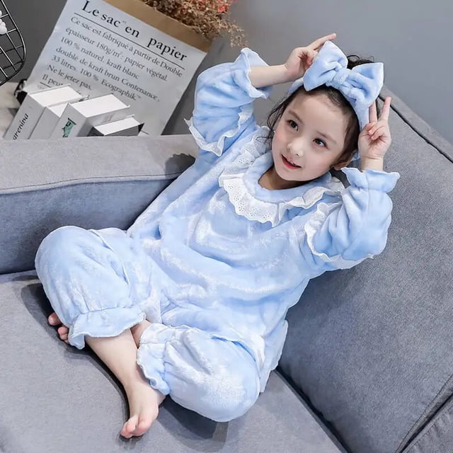 Conjuntos de pijamas bonitos para niñas, ropa de casa de lana de Coral para niñas pequeñas, conjuntos de princesa de manga larga de franela para bebés, trajes para niños, Otoño e Invierno xuanjing unisex