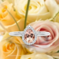Beautiful Art Deco 1.25 Carat Pear Cut Affordable Morganite And Diamond Moissanite Engagement Ring, Classic Wedding Ring in 925 Sterling Silver With 18k White Gold Plating, Promise Ring