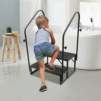 Heavy-Duty RV Step with Handrails & Non-Slip Mats, 450lbs Capacity, Sturdy Q235 Steel, Easy to Install for Mobility Assistance – Ideal for Trailers, Pools, Hot Tubs