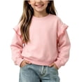 thumbnail image 2 of Falkdiz Girls Sweatshirts Crew Neck Warm Fleece Outdoor Pullover Cotton Crew Neck School Solid Color Long Sleeve Party Tops for Girls , Pink , Size: 11-12 Years, 2 of 7