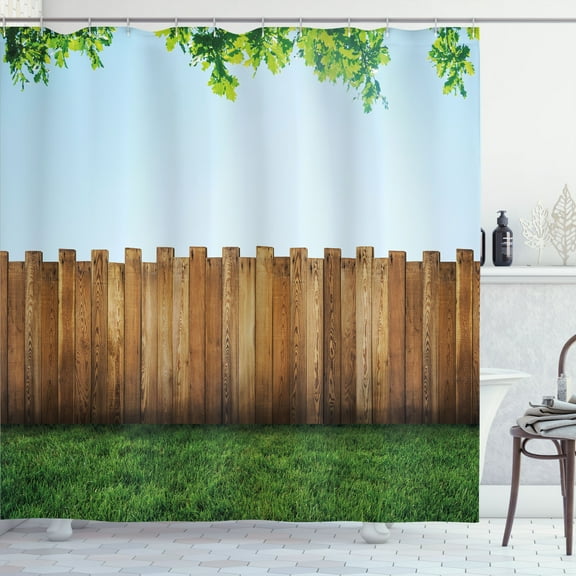 Ambesonne Rustic Shower Curtain, Nature Yard Field Plank, 69"Wx70"L, Green Brown