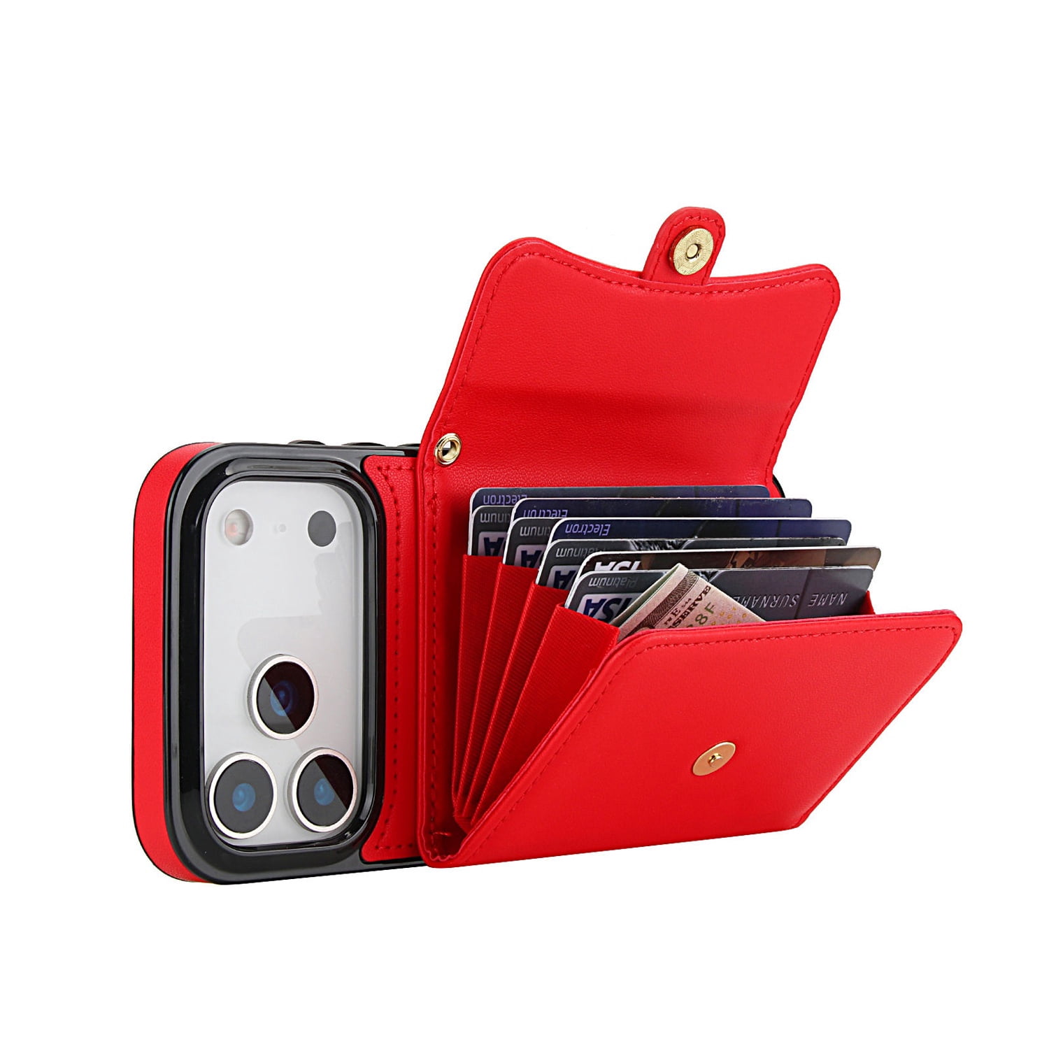 8-Card Holder Case with Crossbody Strap for iPhone 17 Pro - Red