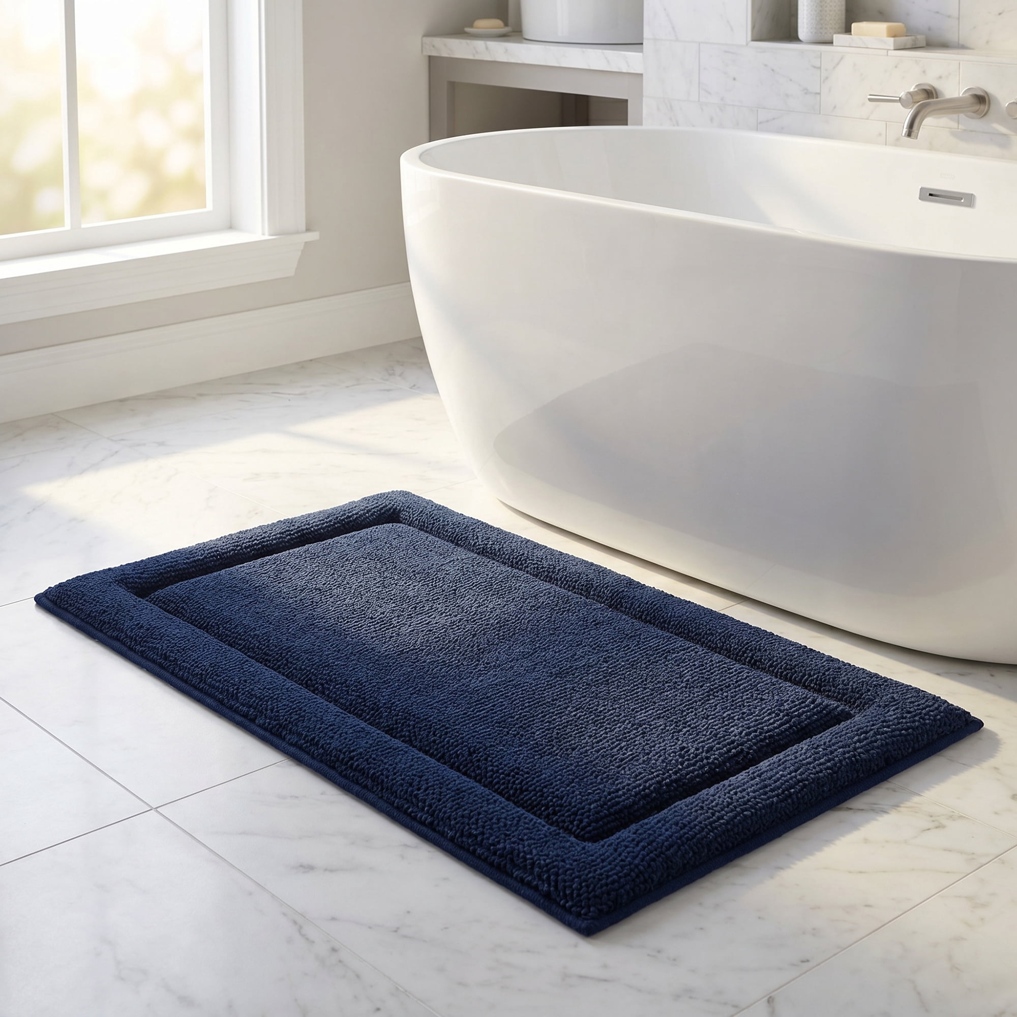 Unique Bargains Ultra Soft Shaggy Bath Mat Super Absorbent Non Slip Mat Blue 24" x 17"