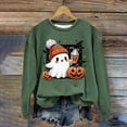 thumbnail image 3 of CILENON Halloween Sweaters for Women Cute Ghost Graphic Pullover Tops Long Sleeve Round Neck Hoodless Sweatshirt (Green,L), 3 of 4