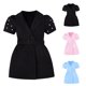 thumbnail image 4 of Odeerbi Niñas Verano Blazer Vestido Notched Lapel Doble Pechera Cinturón Vestido Trabajo Oficina Manga Corta, 4 of 4