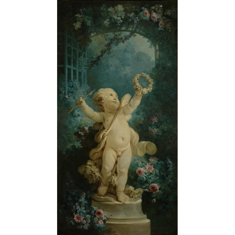 Jean-Honoré Fragonard 9x14 Black Modern Framed Museum Art Print Titled - The Triumphant Love (1765 - 1770)