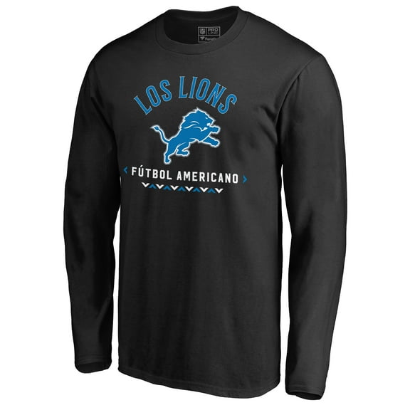 Men's Black Detroit Lions Futbol Americano Long Sleeve T-Shirt