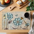 thumbnail image 2 of Blue Tulip Placemats Set of 6, Retro Flowers Leaves Butterfly Plants Khaki Placemats for Dining Table, Place Mats for Kitchen Tabletop, Waterproof Wipeable Dining Table Mats Set, 2 of 9
