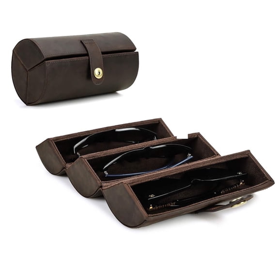 Hiram Luxury Leather Sunglasses Travel Case 3 Slot Foldable Sunglass Box Eyeglasses Organizer Vintage Eyewear Holder for 3 Pairs Glasses,Valentine Gift