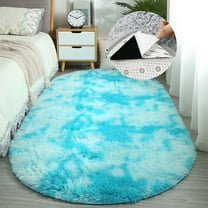 FUDAKUNA Fluffy Area Rug Oval  Shaggy 31" x 63" Gradient Light Blue Fuzzy Carpet Non Slip Backing Absorbent Soft Plush Floor Mats