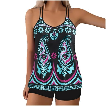 Zuesphe Swimsuit for Women Over 60 Bathing Suit for Women Bikini Ladies Swimwear Tummy Control Modest Tankini Tops for Women Flounce Halter Clearance Sales