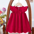 thumbnail image 5 of Xdegoge Cute Infant Summer Casual Dress for Baby Girls Knee Length A Line Ruffle Sleeveless Crewneck Bowknot Sundress Solid Eyelet Scalloped Hem Flowy Vacation Beach Play Wear for Toddler, 5 of 7