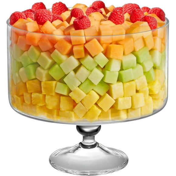 European Beautiful Large 170 oz Trifle Bowl - Glass Trifle Bowl on Pedestal - 5 Quarts - 9.5 Inch Round Serving Bowl Decoration Dish -Layering Cake Plate Display Stand for Dessert, Fruit, Salad