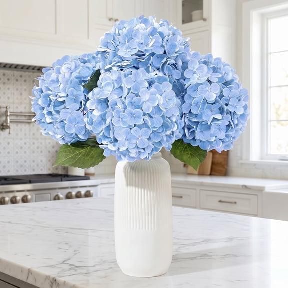Real Touch Blue Hydrangea Flowers - 4 Pack 15 Inch Faux Latex Blooms for Vases, Wedding Centerpieces, and Home Decor