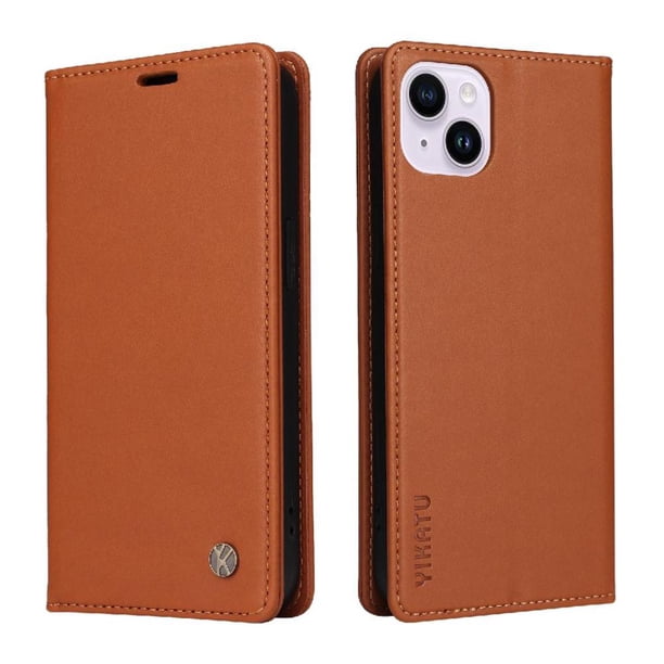 Funda para iPhone 15 Plus Estuche de Cuero PU Tipo Cartera con Ranuras para Tarjetas y Cierre Magnético