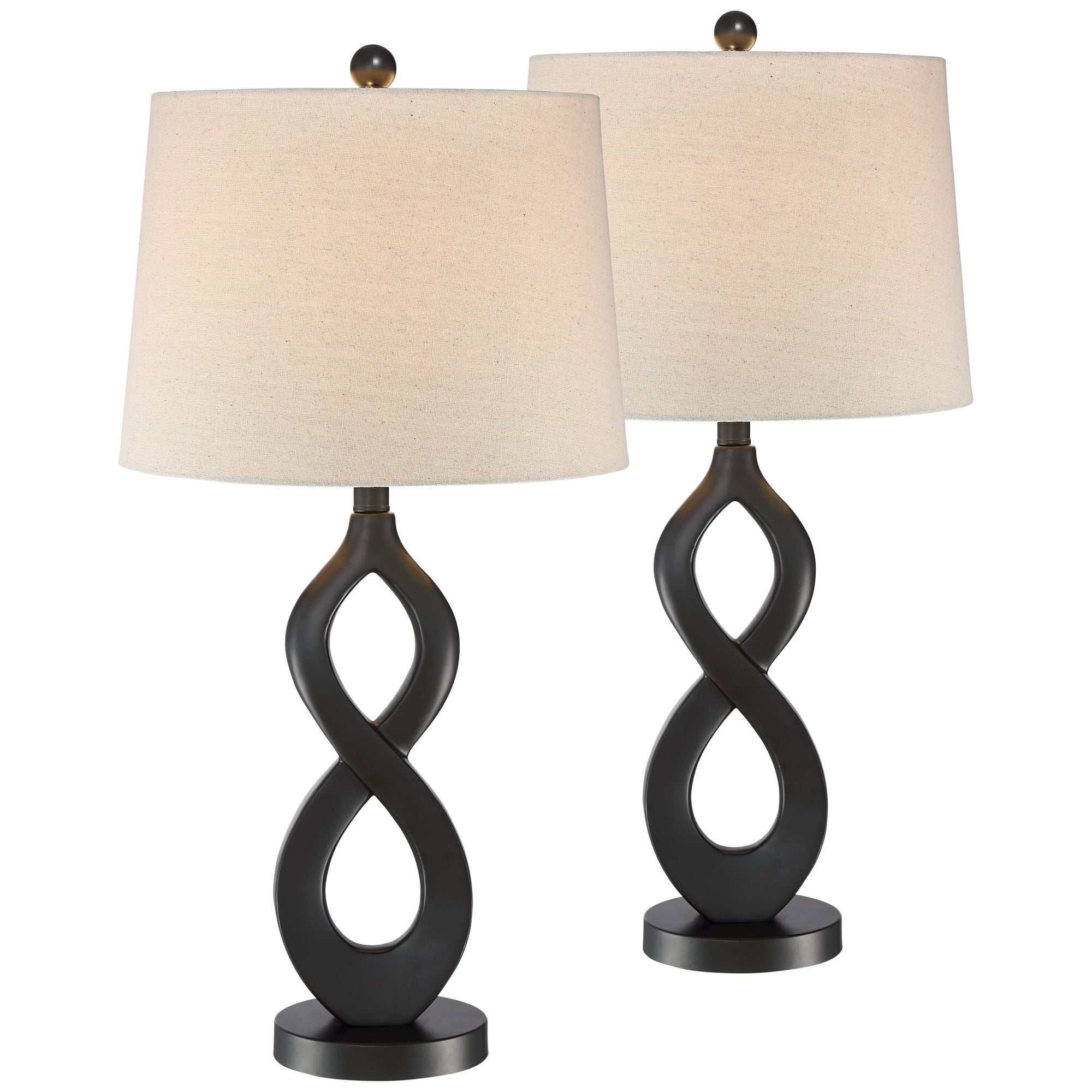 360 Lighting Modern Table Lamps Set Of 2 Deep Bronze Twist Off White Tapered Drum Shade For Living Room Family Bedroom Bedside