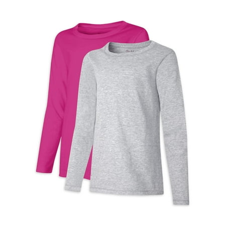 Hanes Girls Long Sleeve Crewneck T-Shirts, 2-Pack, Sizes 4-16