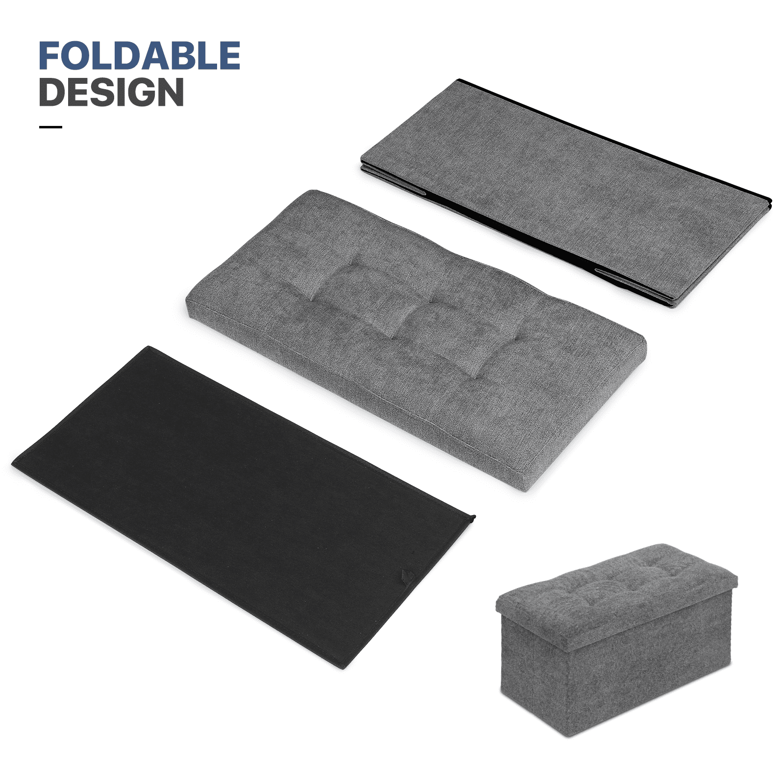 MoNiBloom 30" Folding Storage Ottoman Bench, Cotton-linen Collapsible Footrest Ottoman with Storage, for Living Room Bedroom Entryway, Dark Gray