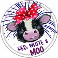 thumbnail image 1 of Panneau en Métal Rond, Panneau Vache, Panneau en Métal, Panneau Rond en Métal Rouge Blanc & Troupeau de Vaches MOO Plaque en Métal pour Nouvel An 12x12 Pouces, 1 of 2