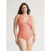 2-Piece Time and Tru Women's Plunge One-Piece Swimsuit & Pareo Set
