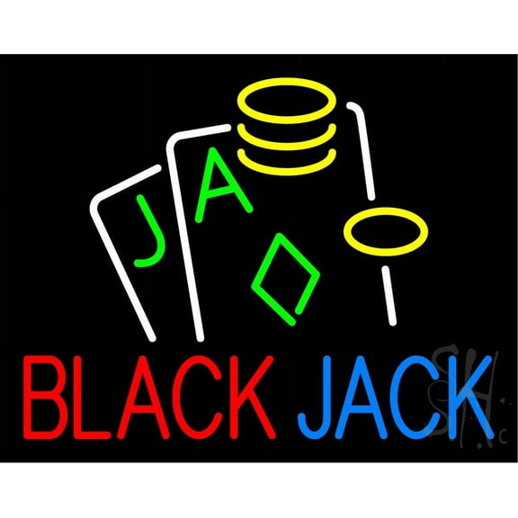 Black Jack LED Neon Sign 15 x 19 - inches, Black Square Cut Acrylic Backing, with Dimmer - Bright and Premium built indoor LED Neon Sign for wall décor, arcarde, and storefront.