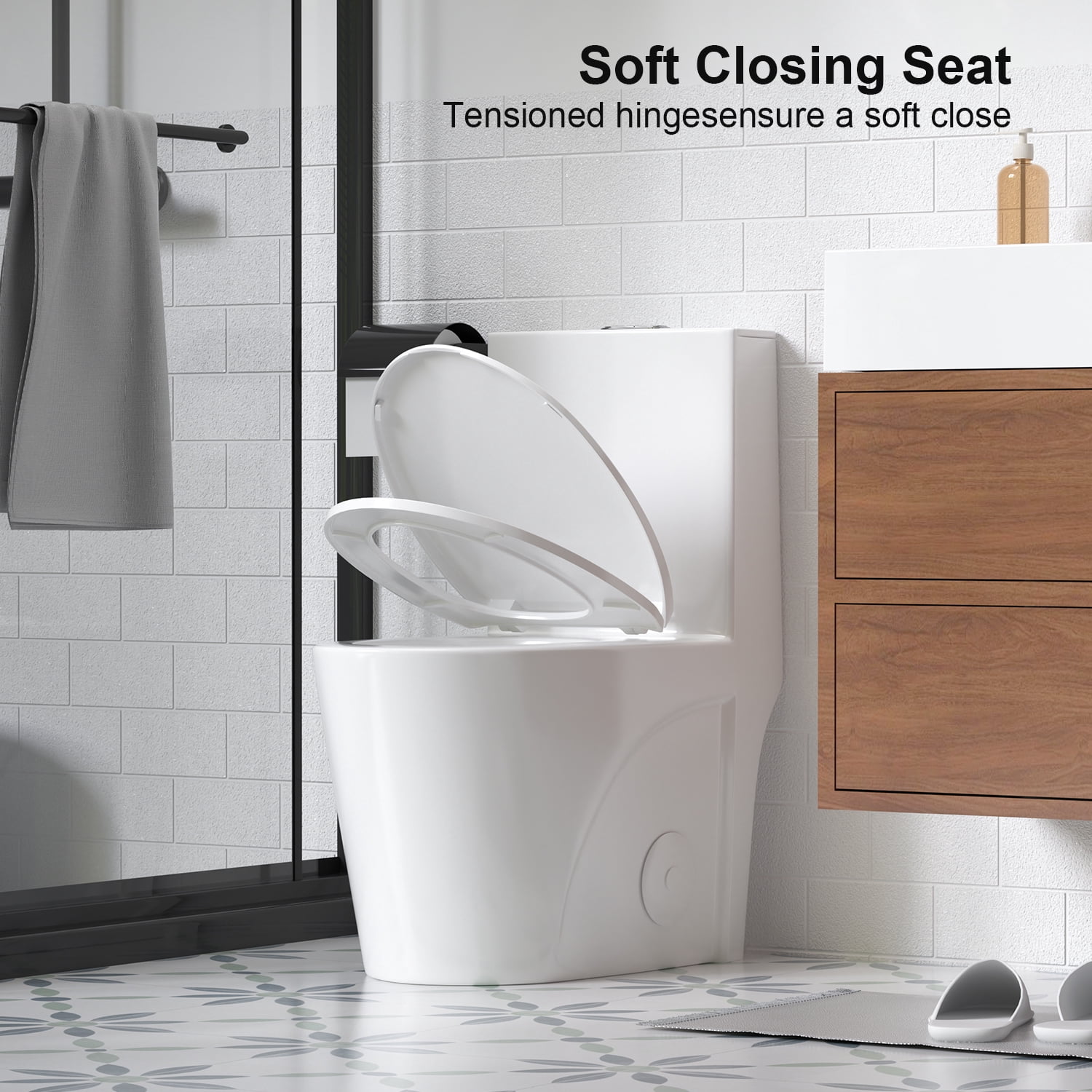 One-Piece Toilet for Bathrooms,Modern Toilet Elongated Bowl with Soft Close Seat,1.1/1.6 GPF,White