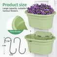 thumbnail image 2 of Hanging Flower Pots for Railing,11 inch Black Plastic Fence Hanging Railing Planter for Outdoor Plants Countryside Style Window Flower Bucket Pots with Detachable Hooks Outdoor Home Decor,3 Pack,Green, 2 of 7