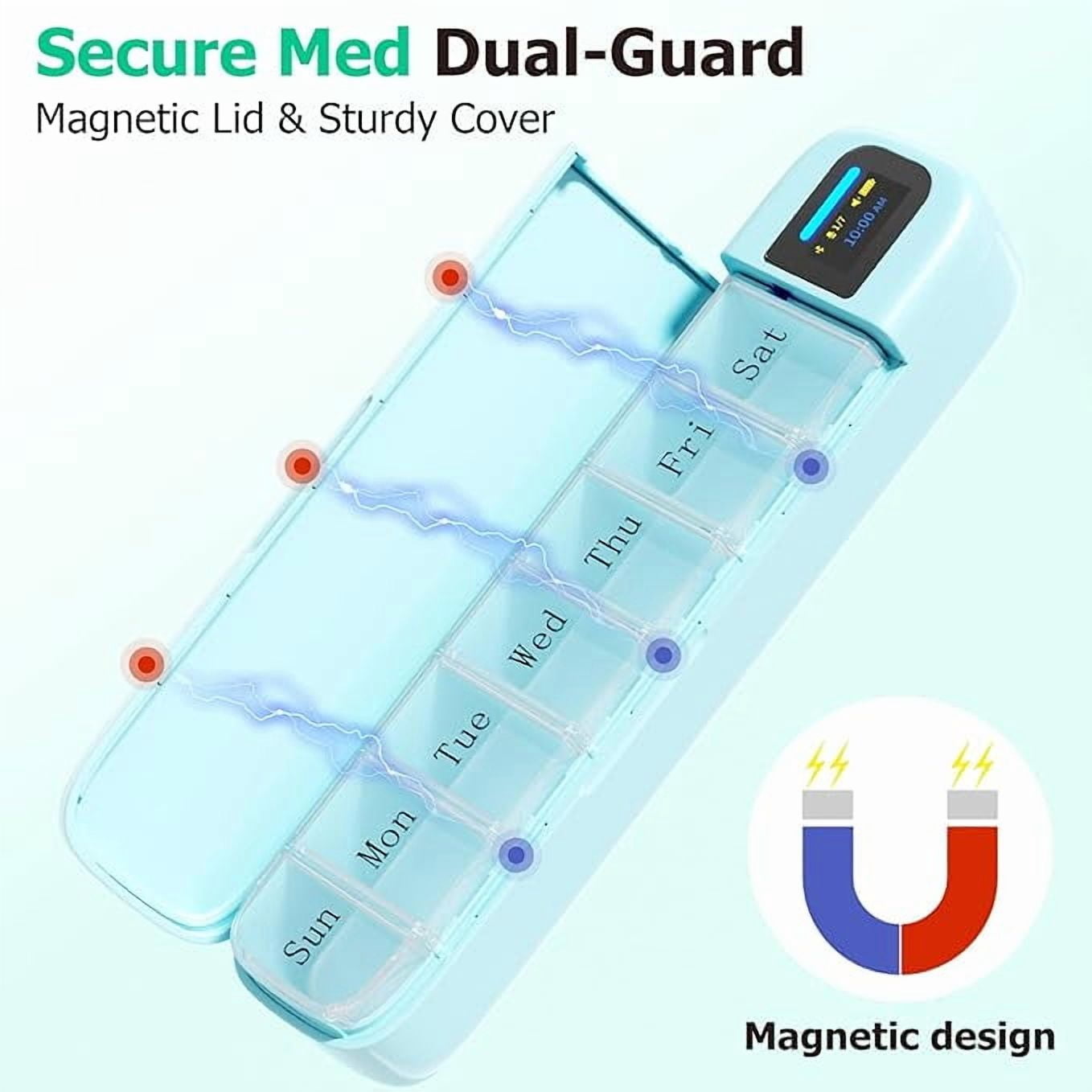 Smart Pill Organizer with Alarm, Bluetooth Daily Once a Day Pill Box 7 Day with APP, Weekly Travel Pill Case, Portable Pill Reminder for Medicines, Supplements and Vitamins(Green)
