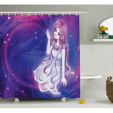 Anime Shower Curtain Cute Purple Fairy Sitting In Theme Of Anime Shower Curtain Cute Purple Fairy Sitting In Theme Of Zodiac Astrology Horoscope Sign