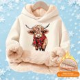 thumbnail image 3 of Hiijoy Girls Sherpa Hoodie Cute Cow Graphic Pullover Sweatshirt, Beige, Sizes 3-16, 3 of 4