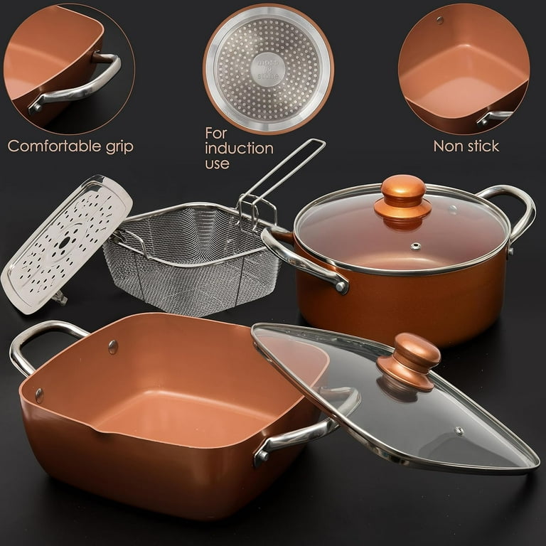 Moss & Stone 7-Piece Copper Cookware Set, Non-Stick Moss & Stone 7-Piece Copper Cookware Set, Non-Stick