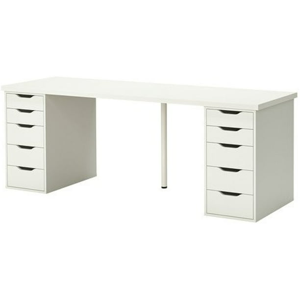 Ikea Table With 10 Drawer Unit White, Ikea Black Desk With White Drawers