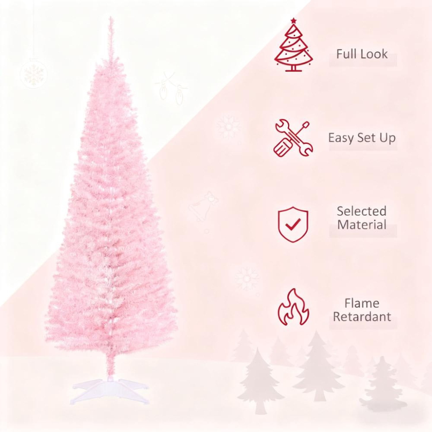 Pink Artificial Pencil Christmas Tree 5ft Slim Plastic