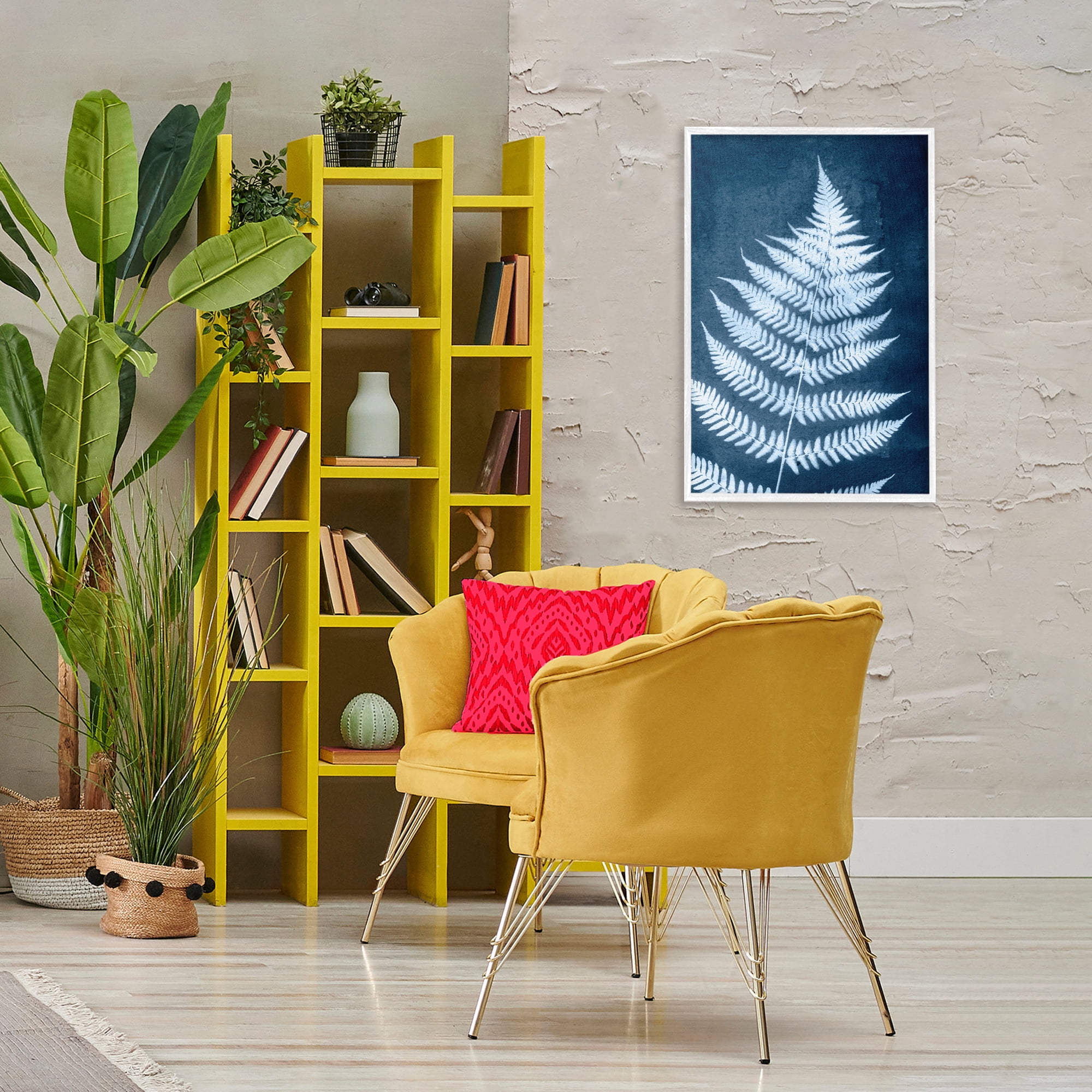 Stupell Industries Blue Natural Fern Botanical & Floral Painting White Framed Art Print Wall Art, 20 x 30