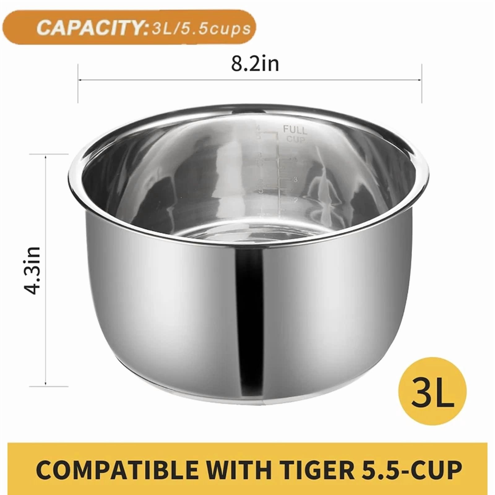Replacement Rice Cooker 5.5 Cup Inner Pot Only Compatible with Tiger JBV-A10U Inner Pot, 304 Stainless Steel Inner Bowl, Durable Pots for Multi-Cookers, Easy to Clean and Dishwasher Safe