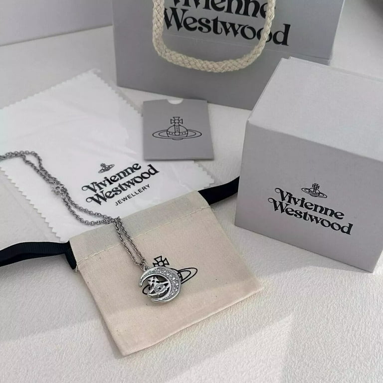 Vivienne Westwood Silver-Toned Dorina Moon Necklace with Box
