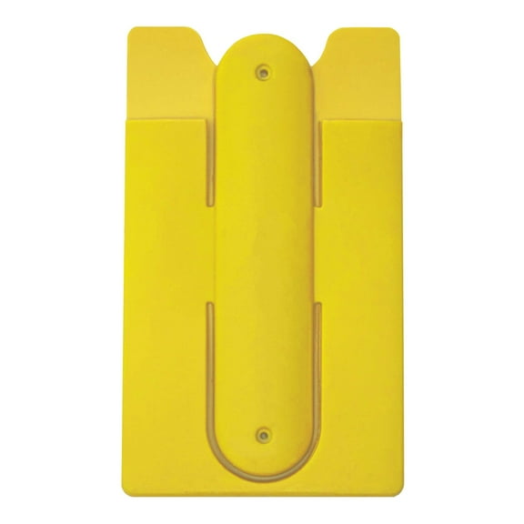 Silicone Phone Card Holder Pocket With Phone Stand, Stick On Wallet, Adhesive Credit Card Pouch, Compatible with iPhone & Samsung Galaxy - Yellow
