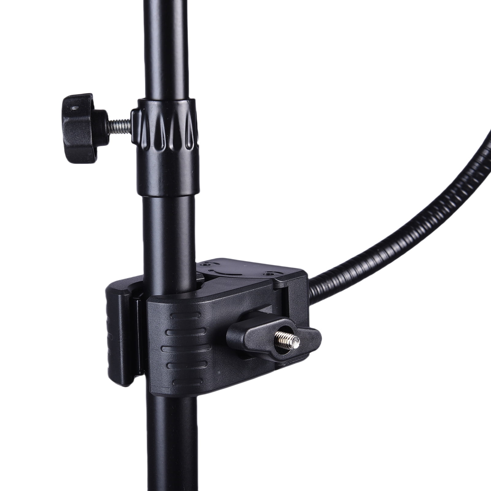 GUITTO GMS-04 Black Dual Device Tripod Microphone Floor Stand & Adjustable Boom Arm with Phone/Tablet Holder - 70 in / 177 cm