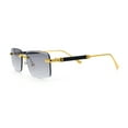 thumbnail image 6 of Luxury Beveled Lens Rich Art Retro Rimless Gangster Narrow Rectangle Sunglasses Gold - Smoke, 6 of 8