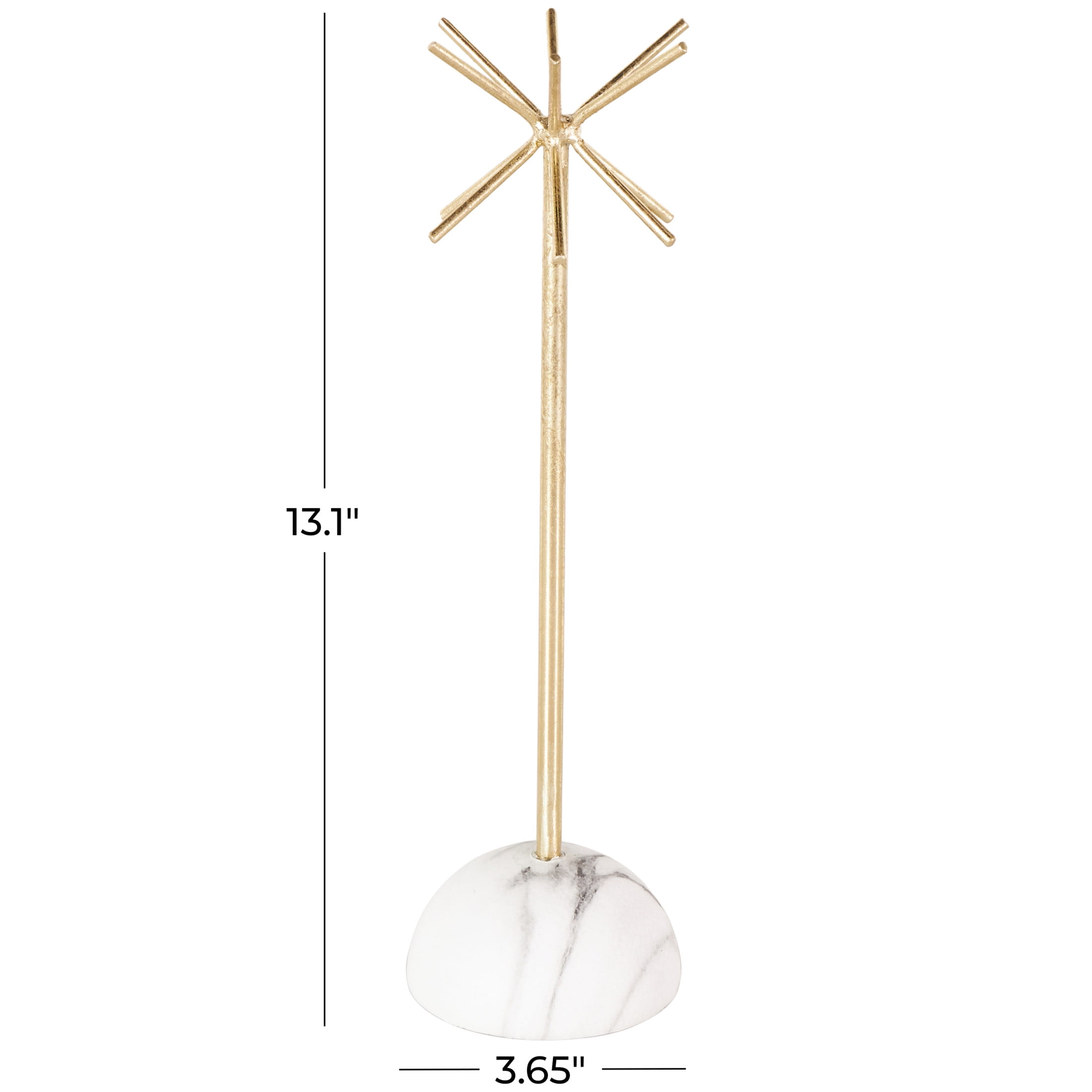 DecMode 4" x 13" Gold Metal 12 Slot Jewelry Stand with White Base, 1-Piece