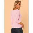 thumbnail image 4 of DARING DIVA V Neck 3/4 Sleeve Ruched Blouses Tops 3XL Light Pink, 4 of 6