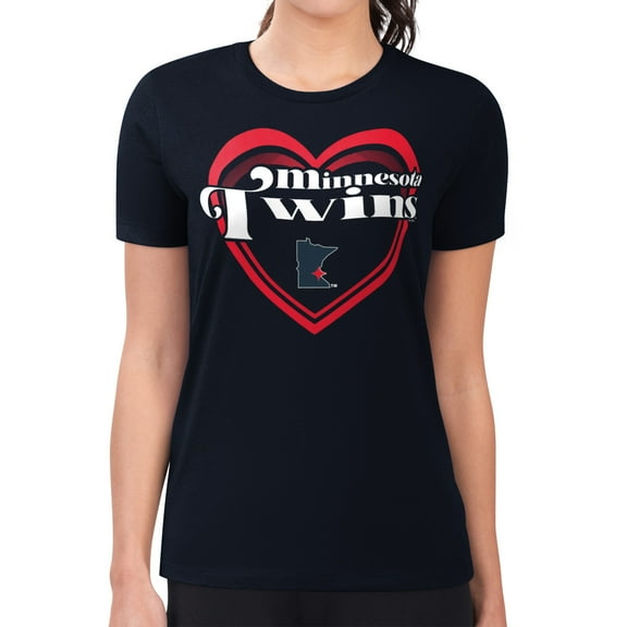 Women's G-III 4Her by Carl Banks Navy Minnesota Twins Super-Slim Fit Lightweight Double Heart T-Shirt