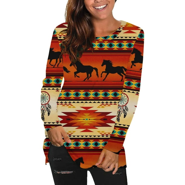 Blusa informal con estampado de manga larga y cuello redondo para mujer a la moda Fridja bvmnju1970