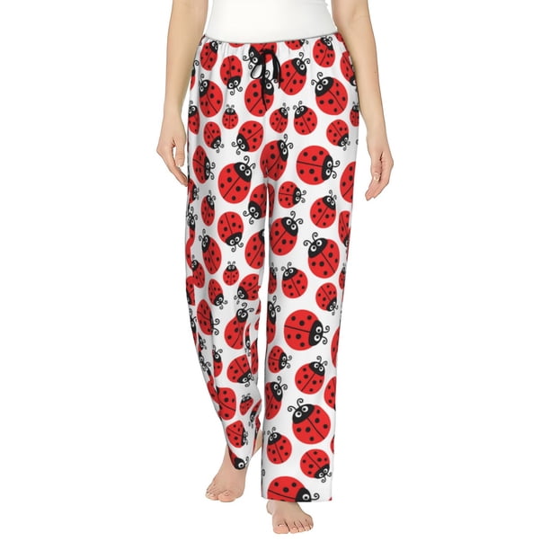 Balery Cartoon Ladybug Pantalones de pijama para mujer, pijamas ultraligeros, pantalones de estar por casa-X-Large