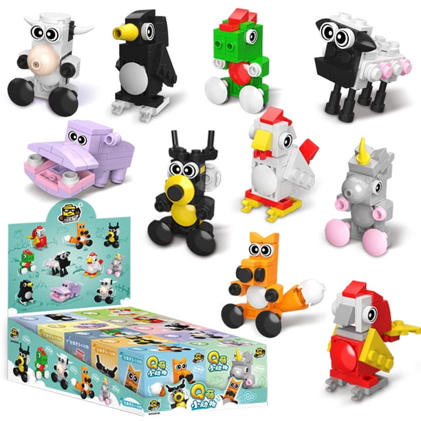 Juguete de bloques de construcción para niños, ensamblaje de partículas pequeñas, animales adorables, 10 cajas (Xiaomingxing 52046), caja