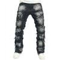 Mens Ripped Pants Destroy Casual Fall Loose Pants Solid Color Straight Leg Pocket Pants Black