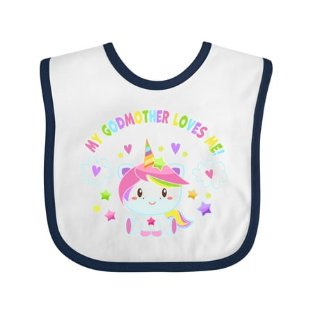 

Inktastic My Godmother Loves Me with Cute Rainbow Unicorn Gift Baby Boy or Baby Girl Bib