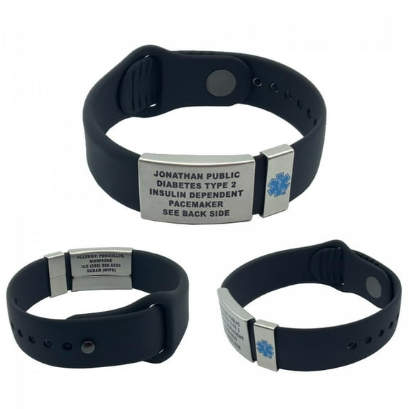QuickClip Custom Engraved Medical Alert ID Bracelet, Free Shipping - Black