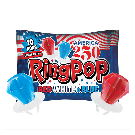 Ring Pop Candy Party Pack Red White & Blue America 250 10CT